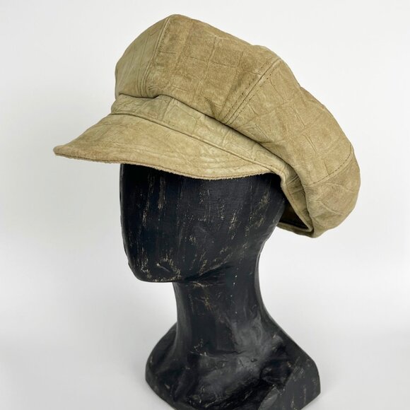 Vintage Leather Newsboy Cap Suede Paperboy Newsie Cabbie Hat Peaky Blinders 90s - Picture 7 of 7